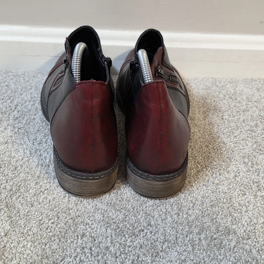 Remonte Zip Up Ankle Boots‎ Red Wine Patchwork Size 41 US 9.5 Shoes NWOB